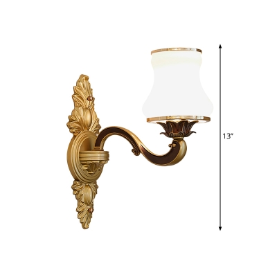 Milky Glass Bell Wall Light Vintage Stylish 1/2-Light Living Room Wall Sconce with Gold Curved Arm