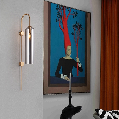 Minimalist Tubular Wall Lighting Smoke Glass 1 Bulb Living Room Sconce Light Fixture