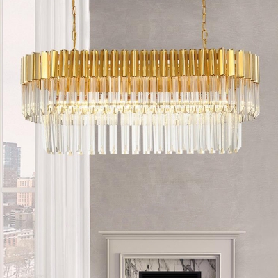 

Modern Layered Island Lighting Fixture Crystal 8 Lights Dining Room Pendant Light in Brass, HL578158