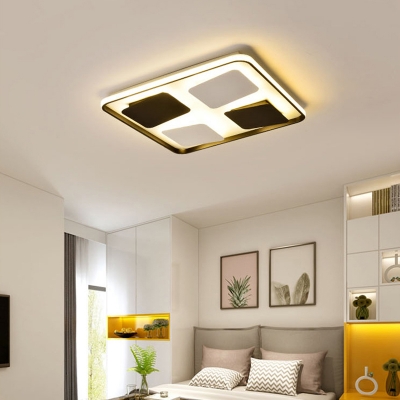 Modern LED Flush Mount Fixture Black-White Rectangle/Square Ceiling Lamp with Acrylic Shade in Warm/White Light