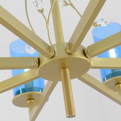 Modern Style Cylinder Chandelier Lamp Blue Glass 8/10 Lights Living Room Hanging Ceiling Light