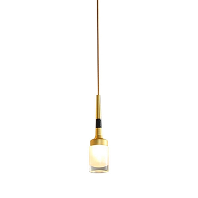 Modernist 1 Bulb Ceiling Lighting Gold Cylinder Hanging Pendant Light with Opal Glass Shade