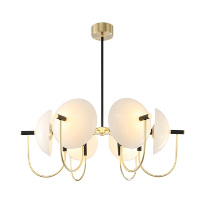 Opal Glass Dome Pendant Chandelier Modernism 3/6 Bulbs Ceiling Suspension Lamp in Black-Gold