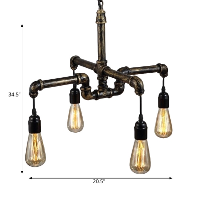 Open Bulb Chandelier Light Fixture Industrial Metal Pipe Pendant Chandelier for Living Room