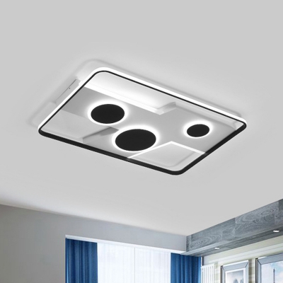 Rectangle Ceiling Mounted Light Modern Acrylic Black-White LED Flush Light in Remote Control Stepless Dimming/Warm/White Light