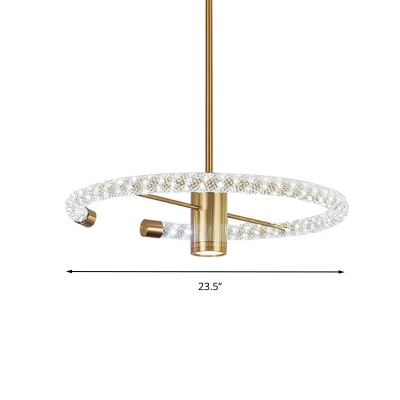 Round Chandelier Light Contemporary Crystal LED Brass Suspended Lighting Fixture, 16
