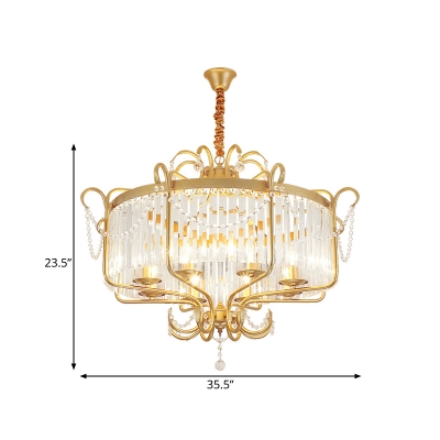 Round Crystal Chandelier Lighting Fixture Minimalism 6/8 Lights Living Room Hanging Lamp Kit in Gold/Light Gold