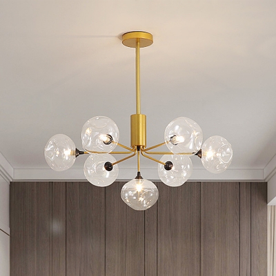 Round Pendant Chandelier Modernist Clear Dimpled Blown Glass 7 Heads Gold Ceiling Hanging Light