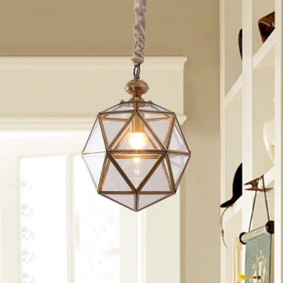 Single Bulb Geometric Pendant Light Colonial Clear Glass Hanging Lamp for Bedroom
