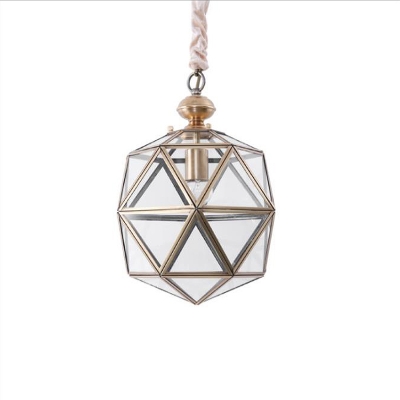Single Bulb Geometric Pendant Light Colonial Clear Glass Hanging Lamp for Bedroom