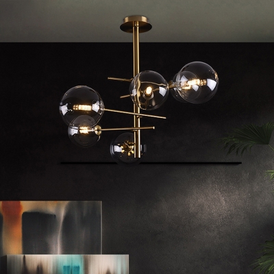 Spherical Ceiling Mounted Fixture Contemporary Clear Glass 6/9 Lights Brass Semi Flush Mount Lighting