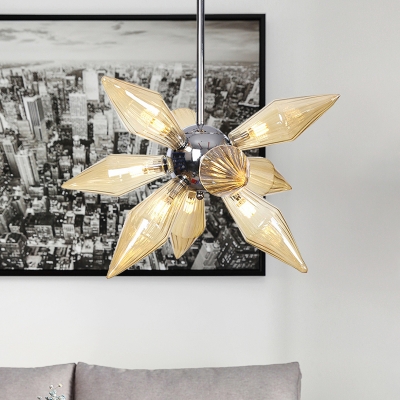 Tapered Ceiling Chandelier Modernist Amber Glass 9 Bulbs Dining Room Pendant Light Fixture