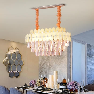 Tiered Clear Crystal Island Light Fixture Contemporary 12 Lights Living Room Pendant Lighting