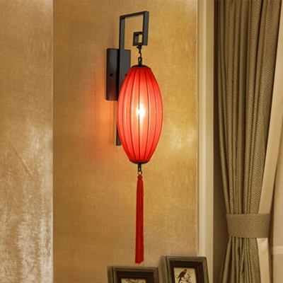 Traditionalism Oval Wall Mount Lamp 1 Head Metal Surface Wall Sconce in Red for Living Room
