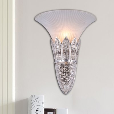 Vintage Bell Shade Wall Sconce Fixture 1 Head Frosted Glass and Resin Wall Lighting in Gold/Silver for Bedroom