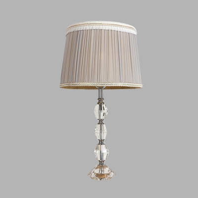 Vintage Pleated Shade Nightstand Lamp Single Bulb Fabric Table Light in Gray with Braided Trim