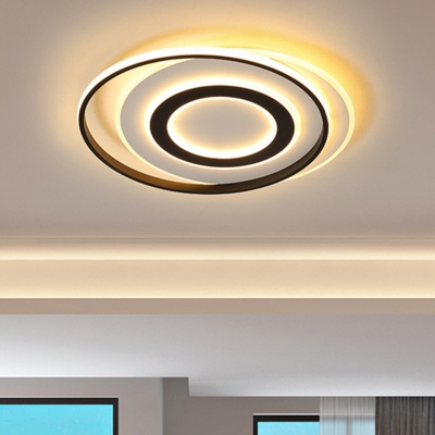 White-Black Circle Flush Mount Light Modern Acrylic LED Ceiling Light Fixture in Warm/White Light, 18