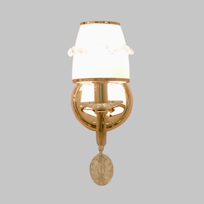 White Glass Barrel Wall Mounted Lamp Vintage 1/2 Heads Living Room Sconce Light Fixture in Gold