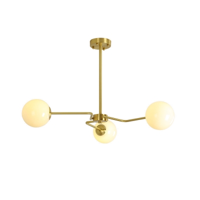 White Glass Global Semi Flush Light Contemporary 3 Heads Gold Ceiling Mounted Fixture
