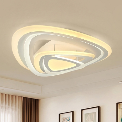 White Triangle Flush Mount Light Contemporary Acrylic LED Ceiling Fixture in Warm/White/Outer Warm Inner White Light