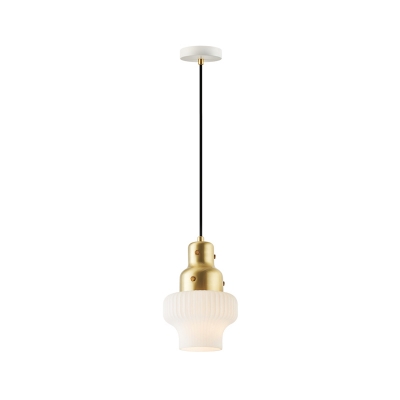 1 Bulb Bedroom Hanging Lighting Modern Gold Ceiling Pendant Light with Jar White Glass Shade