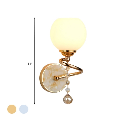 1 Bulb Frosted Glass Sconce Traditionalist Gold/Chrome Dome Living Room Wall Mounted Light