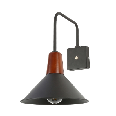 1 Light Outdoor Wall Lamp Industrial Black Lighting Fixture with Cone Metal Shade