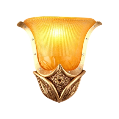1 Light Wall Sconce with Bell Opal/Yellow Glass Shade Vintage Style Living Room Silver/Gold Finish Wall Mounted Lamp