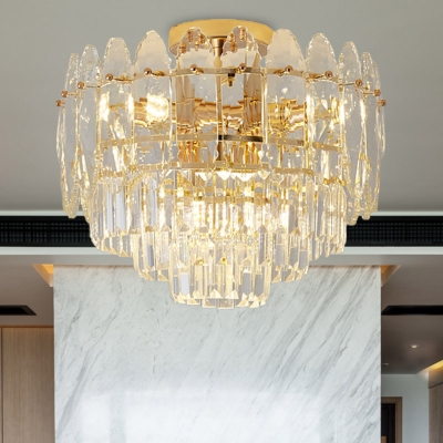 Wide Tiered Flush Mount Ceiling Light Contemporary Crystal 6 9