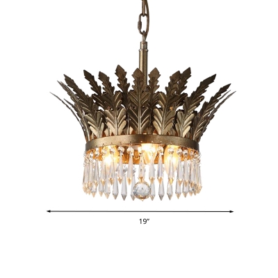 3/4 Bulbs 2-Tier Pendant Light Vintage Gold/Antique Bronze Crystal Chandelier Lamp for Bedroom