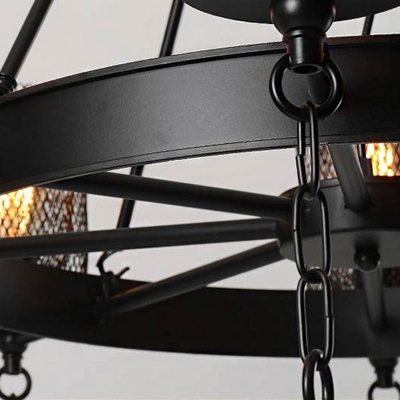3/6 Heads Restaurant Chandelier Lighting Industrial Style Black Pendant Lighting with Bell Metal Mesh Shade