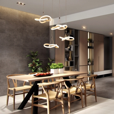 4 Lights Restaurant Pendant Light Modernist White LED Ceiling Lamp with Twisted Metal Shade in White/Warm Light