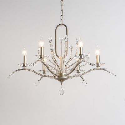 6/8 Lights Crystal Ceiling Chandelier Traditional Silver Candle-Style Living Room Pendant Lamp