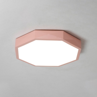 Acrylic Octagon Flush Mount Lighting Macaron Pink/Blue/Yellow LED Ceiling Fixture in Warm/White Light, 16.5