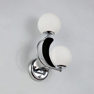 Armed Sconce Modernist Metal 2 Bulbs Chrome Wall Light Fixture with Opal Frosted Glass Shade