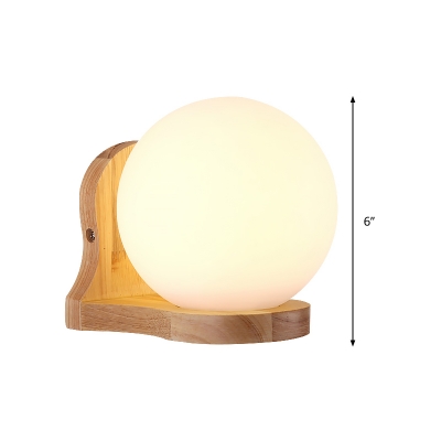 Asian 1 Head Sconce Beige Ball Wall Mounted Light Fixture with Milk Glass Shade for Bedside