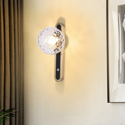 Ball Wall Lighting Contemporary Clear Dimpled Blown Glass 1 Head Bedside Sconce Light Fixture