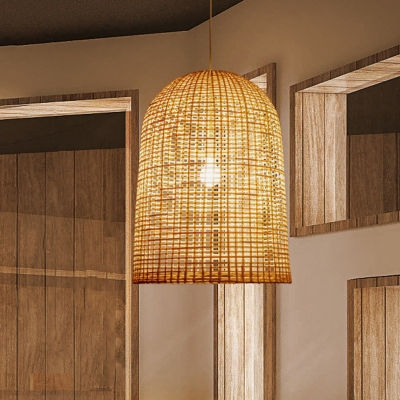 Basket Ceiling Pendant Light Modern Style Bamboo 1 Light Dining Room Down Lighting in Beige
