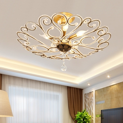 Beaded Ceiling Lamp Traditional Crystal 4/5 Lights Gold Semi Flush Mount Lighting for Living Room
