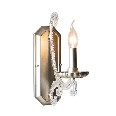 Beaded Living Room Sconce Light Rustic Clear Crystal 1/2 Lights Wall Lighting Fixture in Silver