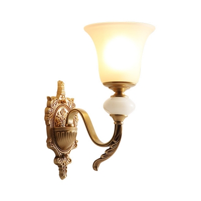 Bell Shade Stairway Wall Sconce Vintage Stylish Opal Glass and Metallic 1 Light Brass Finish Wall Light