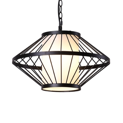 Black 1 Bulb Hanging Lamp Traditional Iron Lantern Cage Ceiling Pendant Light, 16