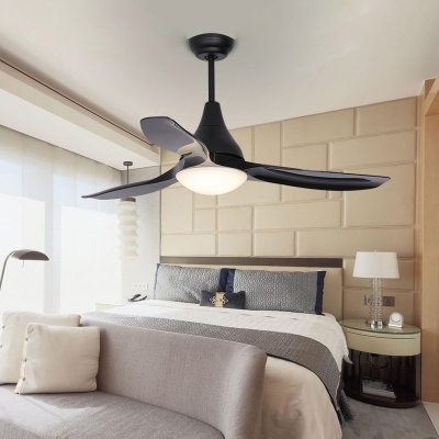 Black Dome Ceiling Fan Minimal Acrylic LED Bedroom Semi Flush Light Fixture, Remote Control/Remote and Wall Control/Frequency Conversion