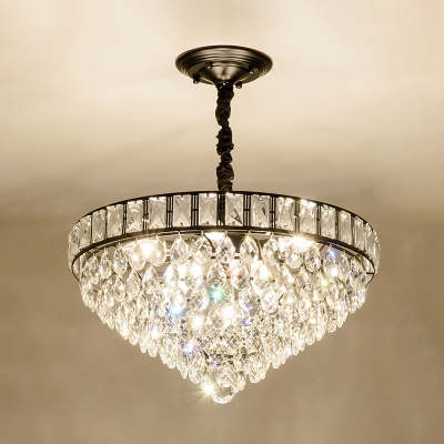 Black Tapered Chandelier Light Fixture Traditional Teardrop Crystal 6 Heads Bedroom Hanging Ceiling Light