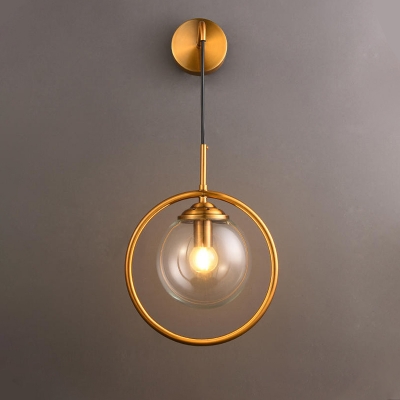 Brass Finish Orbit Wall Lamp Contemporary Single Smoke Gray/Clear/Amber Glass Sconce Light Fixture