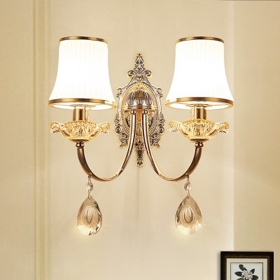 Brass Flared Wall Mount Light Fixture Traditionalist Milk Glass 1/2 Heads Living Room Wall Sconce Lighting