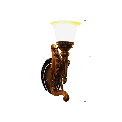 Brown Horse Wall Sconce Lodge Style Resin 1 Head Foyer Wall Light Fixture with Amber Glass Bell Shade