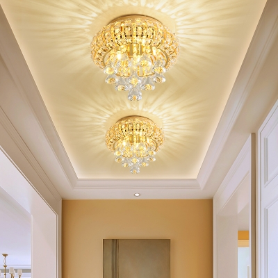 Circular Ceiling Mounted Fixture Modern Beveled Crystal 5 Lights Gold Flush Mount Lighting for Porch