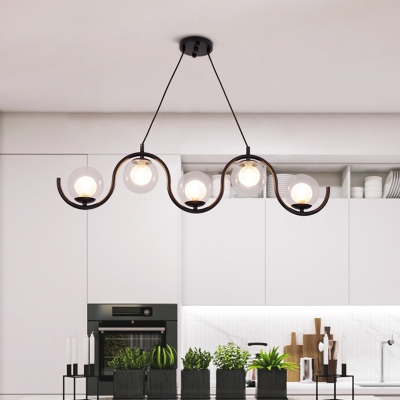 Clear Glass Globe-Shaped Island Lighting Modern Style 3/5 Lights Hanging Ceiling Light in Black