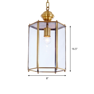Clear Glass Lantern Suspension Lamp Classic 1 Head Porch Pendant Light Fixture